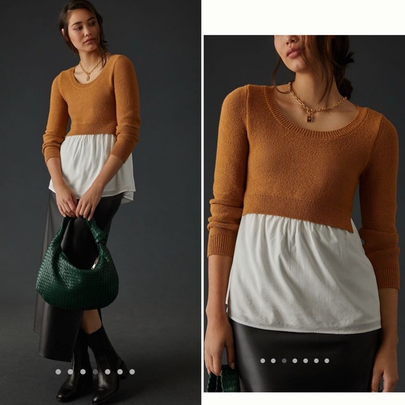 By Anthropologie Layered Sweater in Honey • Size Small - Picture 1 of 12